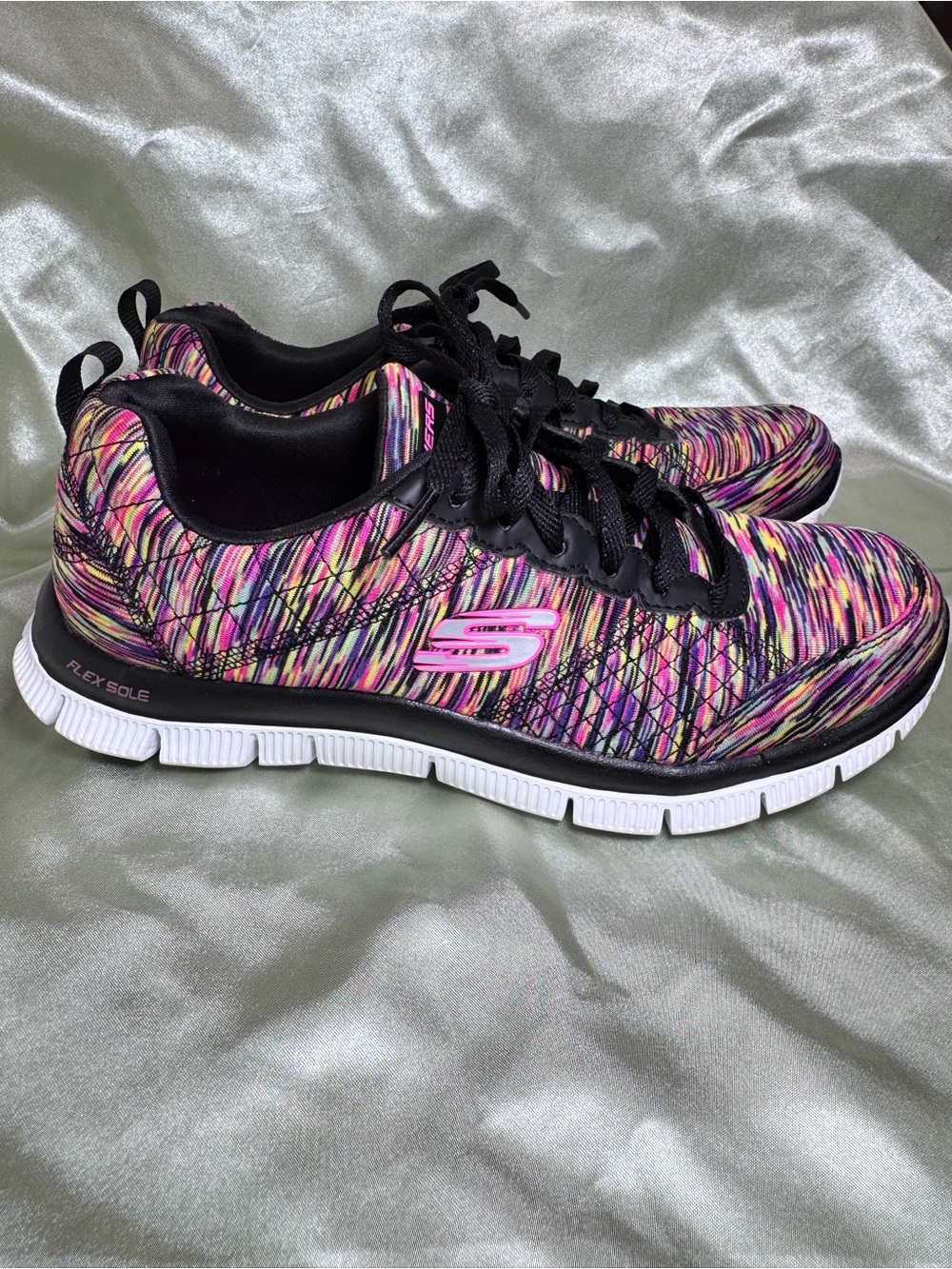 Skechers Rainbow Flex Appeal Lite-weight Pink Multicolor Athletic Sneakers sz 7
